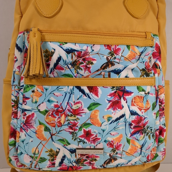 Samantha Brown Floral Yellow Convertible Backpack/Tote Bag - Picture 2 of 14